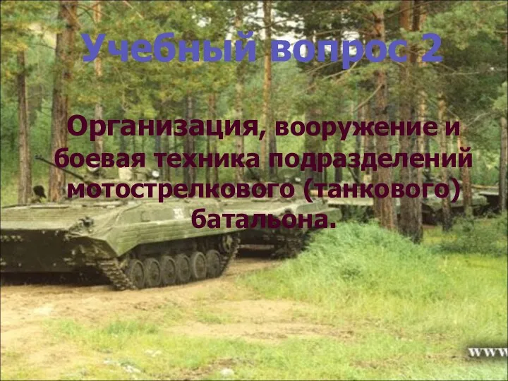 Организация, вооружение и боевая техника подразделений мотострелкового (танкового) батальона. Учебный вопрос 2