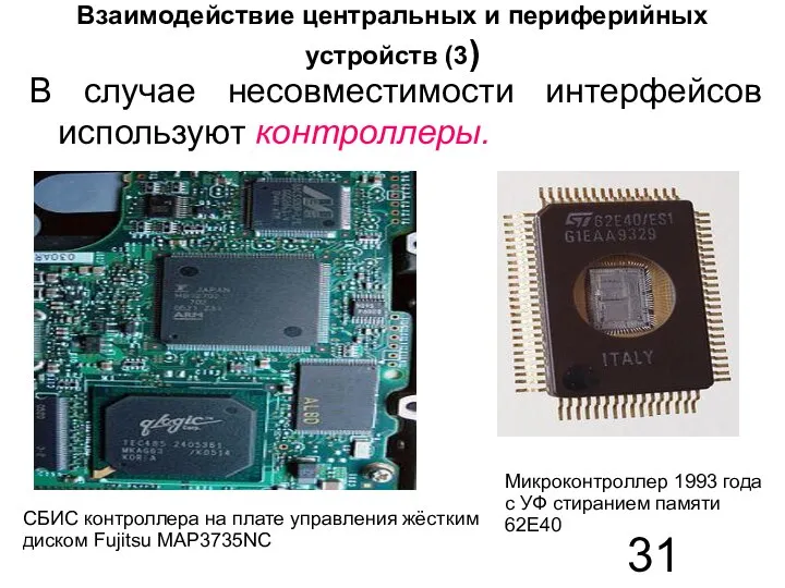 Взаимодействие центральных и периферийных устройств (3) В случае несовместимости интерфейсов используют