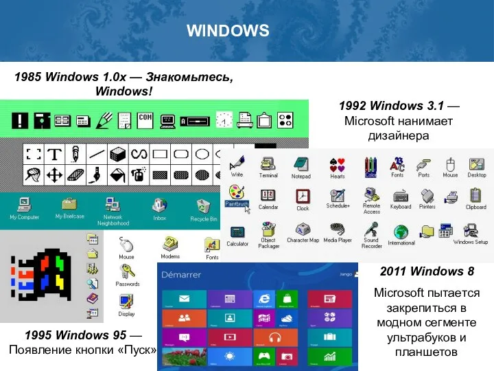 1985 Windows 1.0x — Знакомьтесь, Windows! WINDOWS 1992 Windows 3.1 —