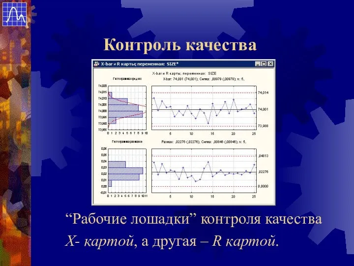 Контроль качества “Рабочие лошадки” контроля качества Х- картой, а другая – R картой.