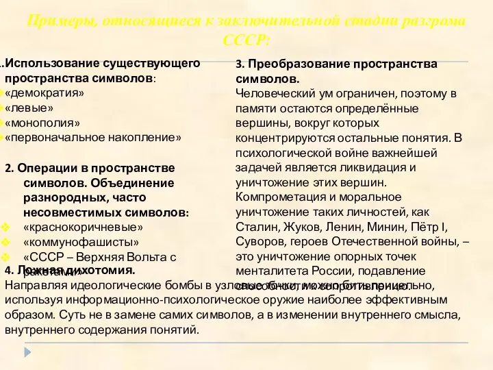 Использование существующего пространства символов: «демократия» «левые» «монополия» «первоначальное накопление» 2. Операции