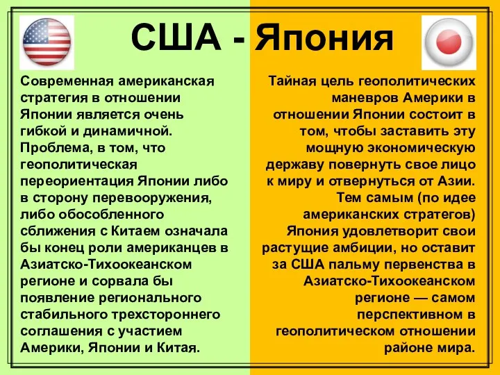 Современная американская стратегия в отношении Японии является очень гибкой и динамичной.