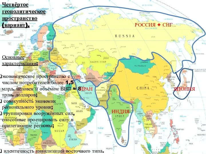 Четвёртое геополитическое пространство (вариант). Основные характеристики: экономическое пространство с числом потребителей