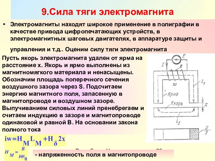 Разработал Никаноров В.Б. 9.Сила тяги электромагнита Электромагниты находят широкое применение в