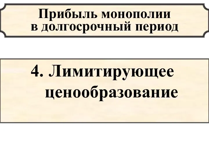 Прибыль монополии в долгосрочный период Лимитирующее ценообразование