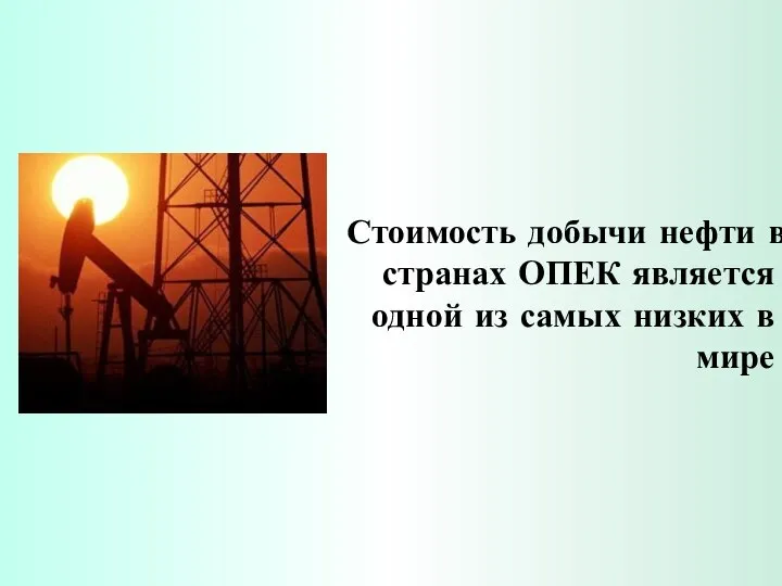 Стоимость добычи нефти в странах ОПЕК является одной из самых низких в мире