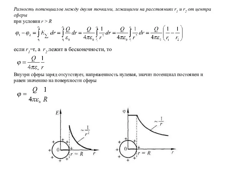 Разность потенциалов между двумя точками, лежащими на расстояниях r1 и r2