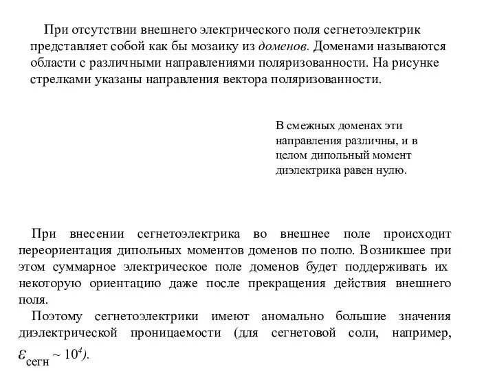 При отсутствии внешнего электрического поля сегнетоэлектрик представляет собой как бы мозаику