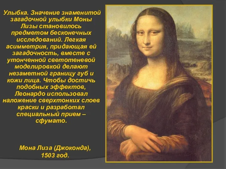 Мона Лиза (Джоконда), 1503 год. Улыбка. Значение знаменитой загадочной улыбки Моны