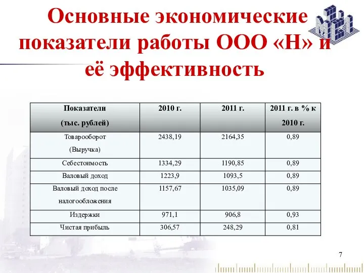 Основные экономические показатели работы ООО «Н» и её эффективность