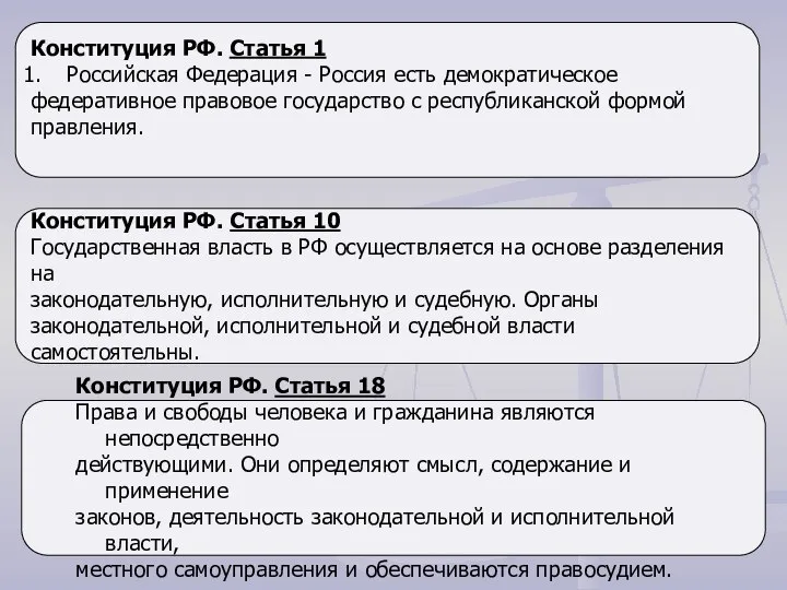 Конституция РФ. Статья 1 Российская Федерация - Россия есть демократическое федеративное