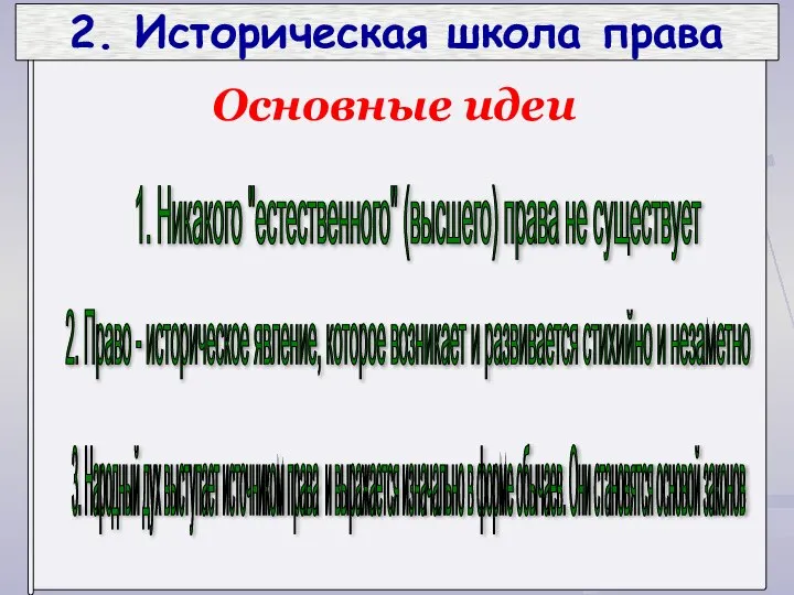 2. Историческая школа права 1. Никакого "естественного" (высшего) права не существует