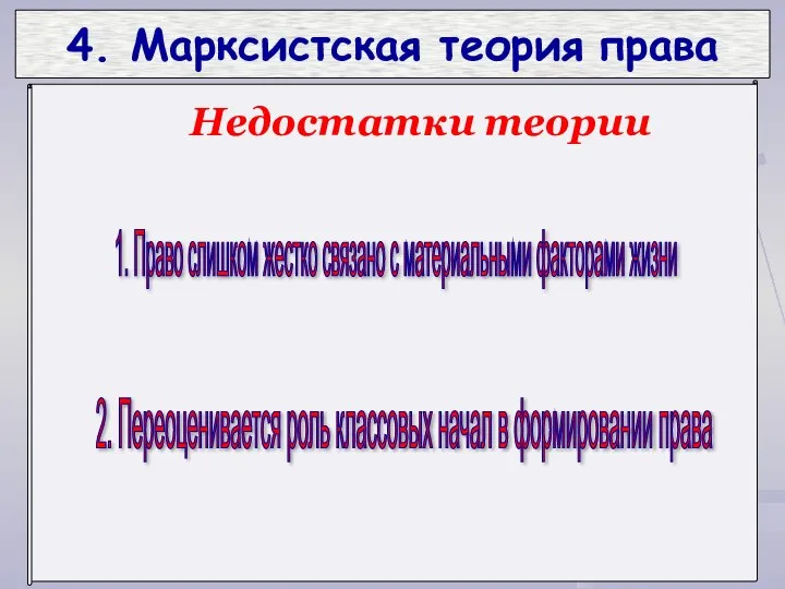 4. Марксистская теория права 1. Право слишком жестко связано с материальными