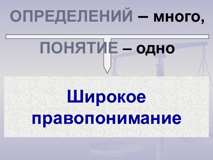 ОПРЕДЕЛЕНИЙ – много, Широкое правопонимание