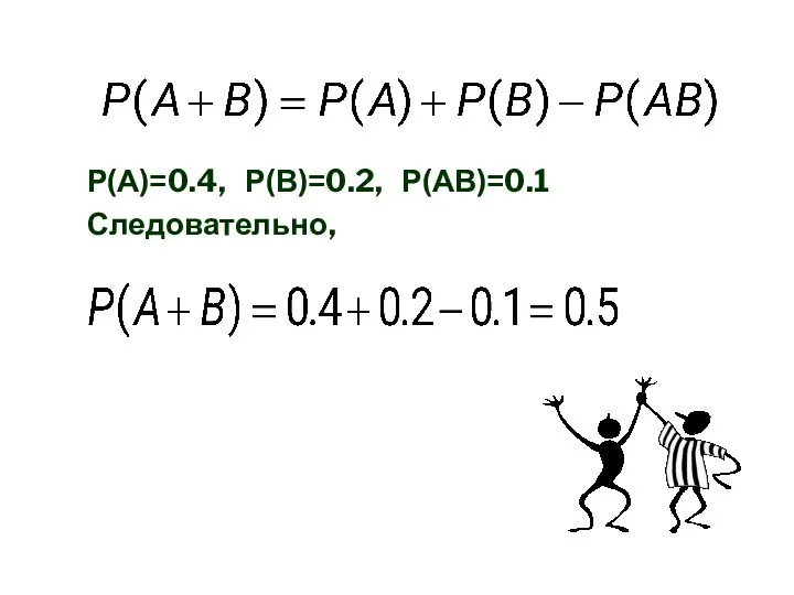 Р(А)=0.4, Р(В)=0.2, Р(АВ)=0.1 Следовательно,