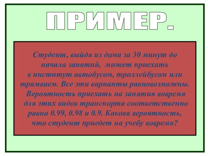 Студент, выйдя из дома за 30 минут до начала занятий, может