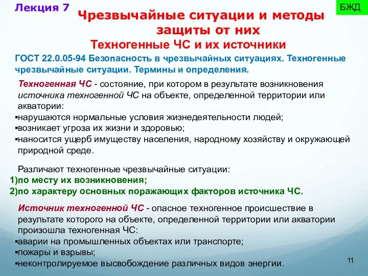 Техногенные ЧС и их источники ГОСТ 22.0.05-94 Безопасность в чрезвычайных ситуациях.