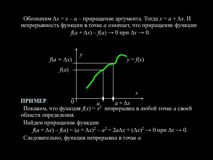 Обозначим Δх = х – а – приращение аргумента. Тогда х