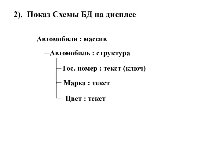 Автомобили : массив Гос. номер : текст (ключ) Марка : текст