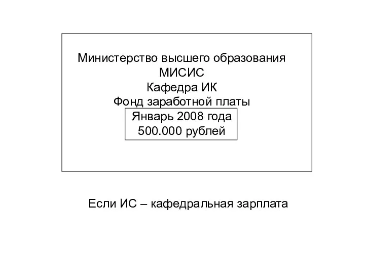 Министерство высшего образования МИСИС Кафедра ИК Фонд заработной платы Январь 2008