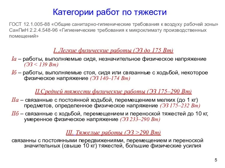 ГОСТ 12.1.005-88 «Общие санитарно-гигиенические требования к воздуху рабочей зоны» СанПиН 2.2.4.548-96