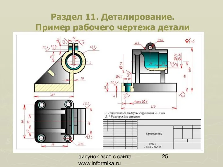 рисунок взят с сайта www.informika.ru Раздел 11. Деталирование. Пример рабочего чертежа детали