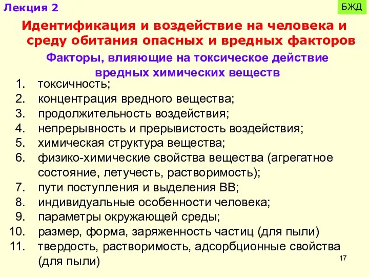 БЖД Лекция 2 Идентификация и воздействие на человека и среду обитания