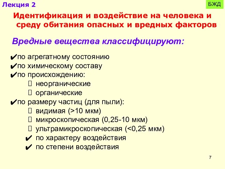 БЖД Идентификация и воздействие на человека и среду обитания опасных и