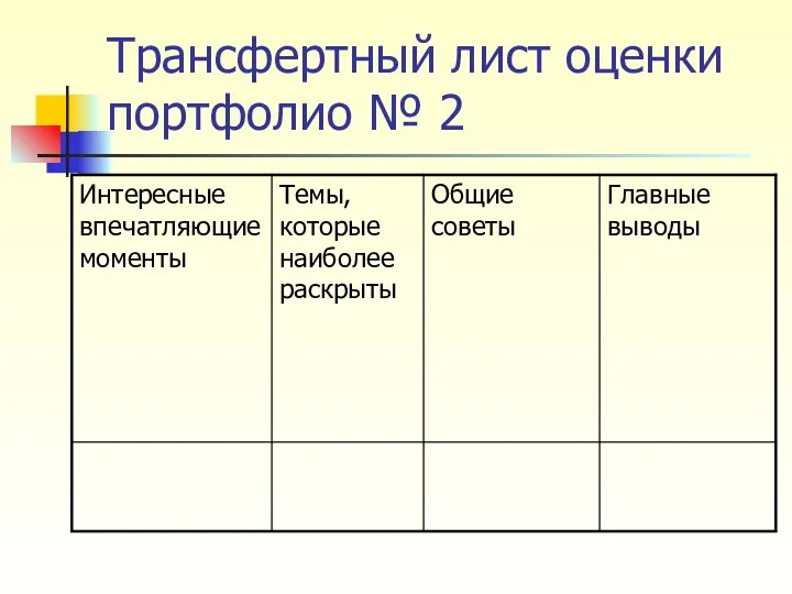 Трансфертный лист оценки портфолио № 2