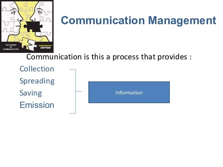 Communication Management Communication is this a process that provides : Collection Spreading Saving Emission Information