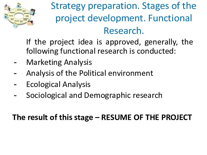 Strategy preparation. Stages of the project development. Functional Research. If the