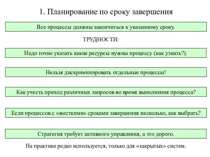 1. Планирование по сроку завершения Все процессы должны закончиться к указанному