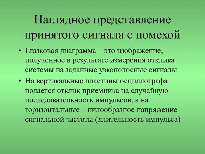 Наглядное представление принятого сигнала с помехой Глазковая диаграмма – это изображение,