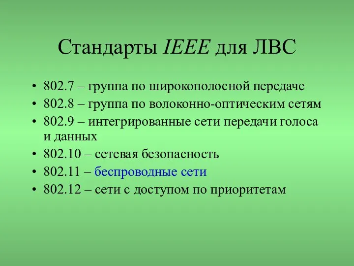 Стандарты IEEE для ЛВС 802.7 – группа по широкополосной передаче 802.8