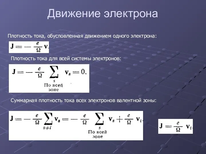 Движение электрона Плотность тока, обусловленная движением одного электрона: Плотность тока для