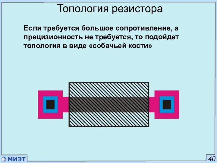 40 Топология резистора Если требуется большое сопротивление, а прецизионность не требуется,