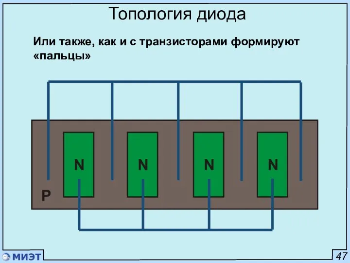 47 Топология диода Или также, как и с транзисторами формируют «пальцы»