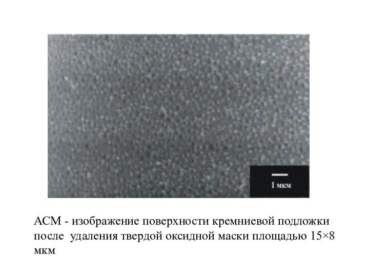 АСМ - изображение поверхности кремниевой подложки после удаления твердой оксидной маски площадью 15×8 мкм