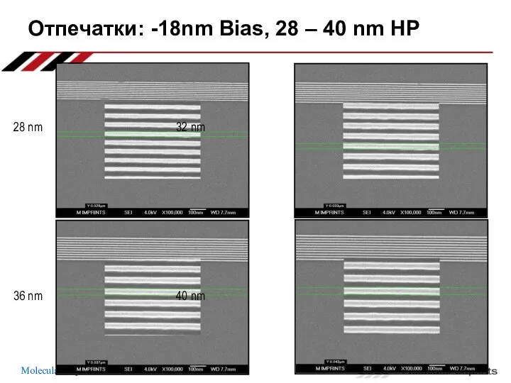 Отпечатки: -18nm Bias, 28 – 40 nm HP 28 nm 32 nm 36 nm 40 nm