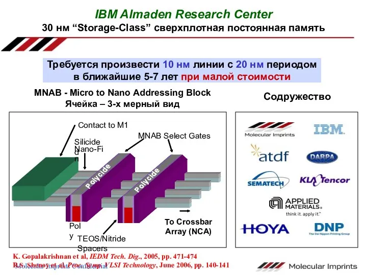 IBM Almaden Research Center 30 нм “Storage-Class” сверхплотная постоянная память MNAB