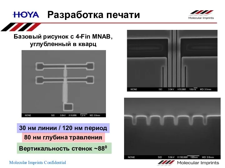 Базовый рисунок с 4-Fin MNAB, углубленный в кварц 30 нм линии