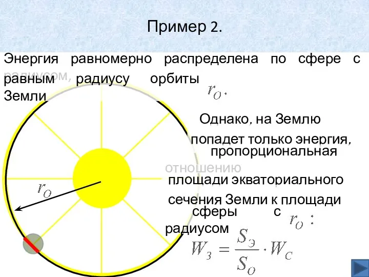 Пример 2. Энергия равномерно распределена по сфере с радиусом, равным радиусу