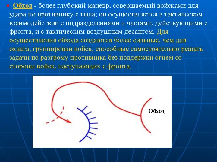 Обход - более глубокий маневр, совершаемый войсками для удара по противнику