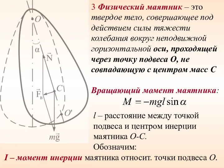 3 Физический маятник – это твердое тело, совершающее под действием силы