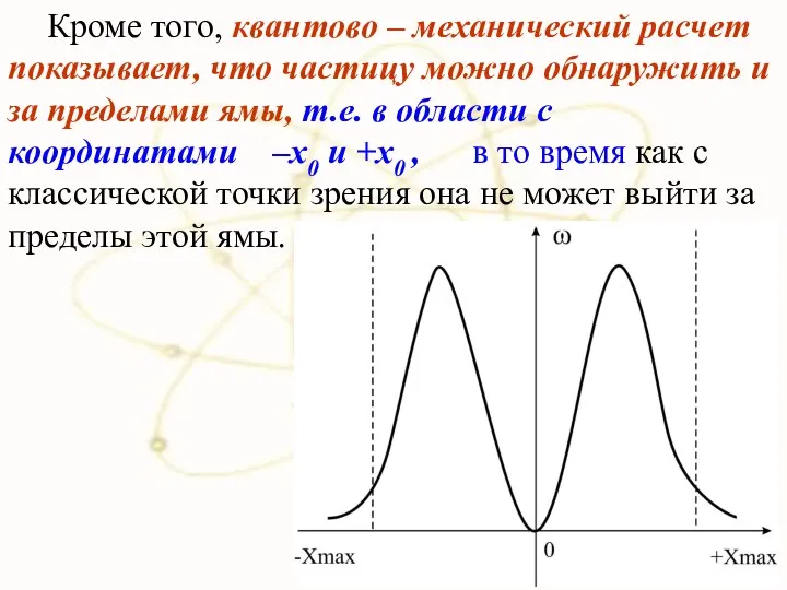 Кроме того, квантово – механический расчет показывает, что частицу можно обнаружить