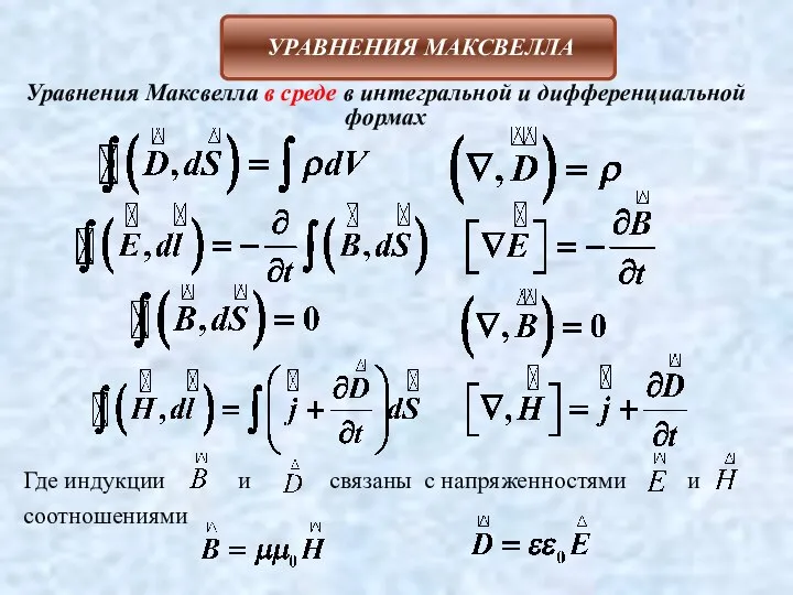 Где индукции и связаны с напряженностями и соотношениями Уравнения Максвелла в