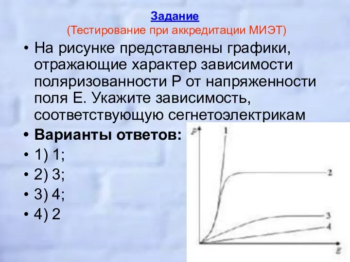 Задание (Тестирование при аккредитации МИЭТ) На рисунке представлены графики, отражающие характер