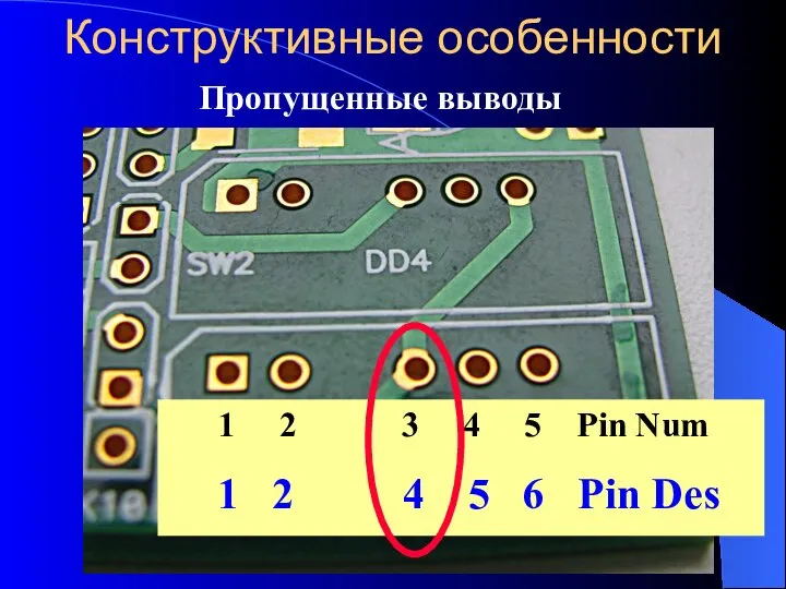 Пропущенные выводы Конструктивные особенности 1 2 3 4 5 Pin Num