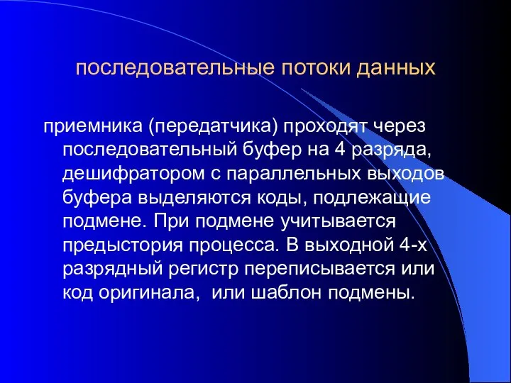 последовательные потоки данных приемника (передатчика) проходят через последовательный буфер на 4