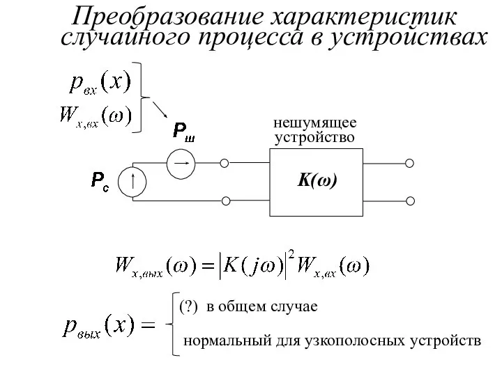 Преобразование характеристик случайного процесса в устройствах (?) в общем случае нормальный для узкополосных устройств нешумящее устройство